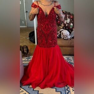 Sherri Hill Red Off-Shoulder Gown